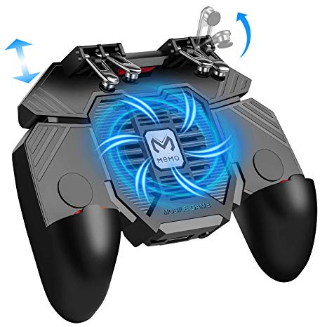 Mobile Game Controller w/ L1R1 L2R2 Triggers [ 6 Finger ], PUBG/COD Mobile Controller w/Cooling Fan & 1200mAh Power Bank, Gaming Grip Joystick Gamepad, Shoot Aim Keys for 4.7-6.5" Android iOS Phone