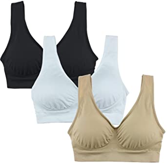 Cabales Women's 3 Pack Seamless Comfortable Sports Bra with Removable Pads