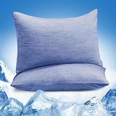 Marchpower Cooling Pillowcase King Size for Hot Sleepers, Japanese Arc-Chill Cooling Pillow Cases Double Design 2 Pack, Zipperd Breathable Skin-Friendly Cool Pillow Cases (King 20'' X 36'')-Blue