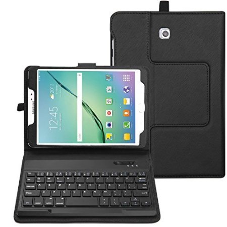 BMOUO Samsung Galaxy Tab S2 8.0 Case with Keyboard - Ultra Slim Detachable Bluetooth Keyboard Portfolio Leather Case Cover for Samsung Tab S2 8.0" Inch T710 T715 Tablet , Black Color