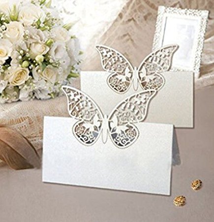 Pack of 48 Laser Cut Butterfly Vine Wedding Table Number Name Place Card Wedding Party Decoration Favor
