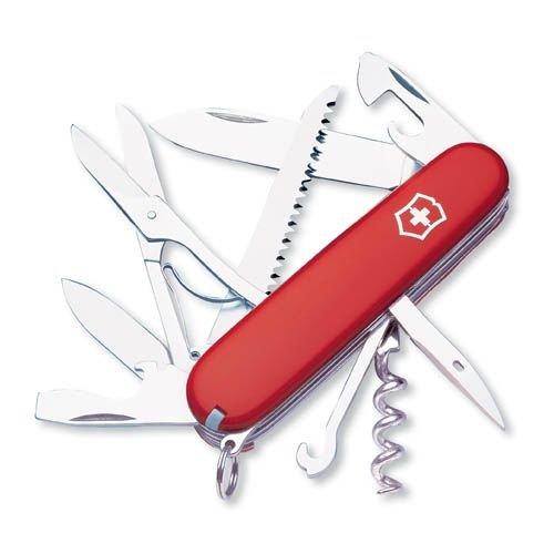 Victorinox Swiss Army Huntsman Pocket Knife with Leather Pouch, Red