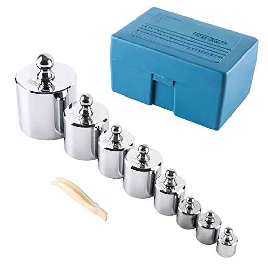 HORIZON 8 PCS 1000g Calibration Weight Set (10g, 20g,20g,50g,100g,100g,200g,500g) with Storage Case and Tweezers for Digital Scale Balance Science Lab Educational Weights