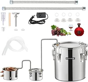 DESENNIE Shine Still Alcohol Distiller Home Brewing Distillery Kit 13 .2 Gallon with Stainless Pot and Thumper Keg Water Pump Copper Coil for DIY Whisky Brandy Wine Making Extracting Essential Oil