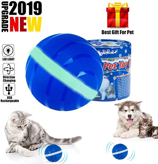 【2019 Newest】Cats and Dogs Toys Wicked Balls,USB Rechargeable,360°Automatic Rolling,Waterproof Durable Rubber with Flashing LED Light Smart Interactive Self Rotating Pet Balls The Best Gift for Pets …