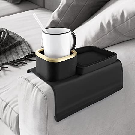 MOVNO Couch Cup Holder Tray, Armrest Cup Holder for Couch/Sofa, Anti-Spill and Anti-Slip Sofa Cup Holder, Silicone Couch Arm Cup Holder,Couch Coasters for Sofa Gift for Mom,Dad,Grandma,Grandpa,Friends