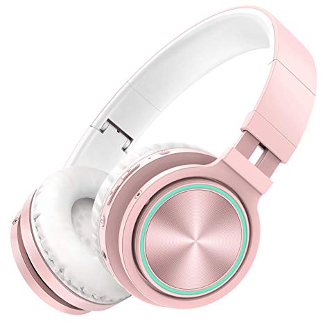 Picun Wireless Headphones 25 Hours Playtime Romantic LED Bluetooth Headphones, HiFi Stereo Headphones with HD Mic, Foldable, Soft Snug Protein Earpads, TF/Wired Mode for Women Girls Kids (Rose Gold)