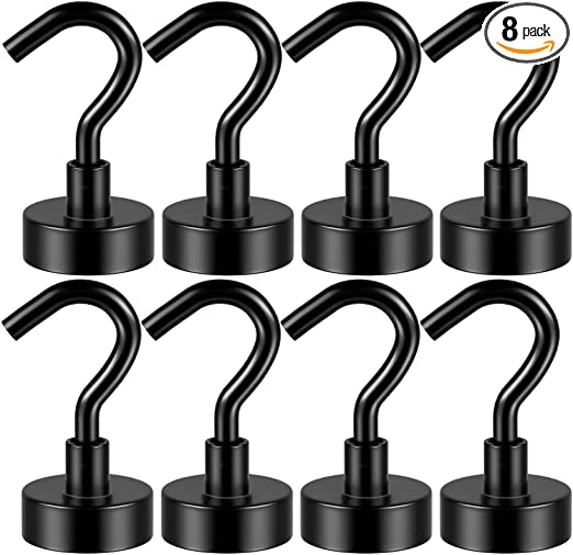 8Pack Magnetic Hooks Heavy Duty, Neodymium Magnet Hooks Strong Magnetic Hooks for Hanging, Magnets with Hooks for Home, Kitchen, Workplace, Office -25LBS