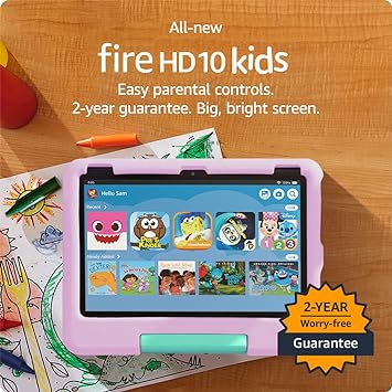 All-new Amazon Fire 10 HD Kids tablet- 2023, ages 3-7 | Bright 10.1" HD screen with ad-free content and parental controls included, 13-hr battery, 32 GB, Pink