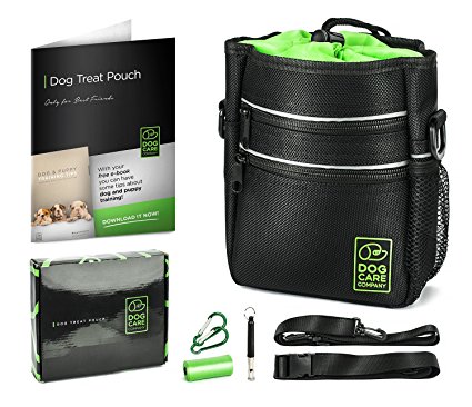 Dog Treat Bag - Dog Training Treat Pouch DogCareCompany - With an Adjustable Waist Belt, Shoulder Strap and a Clip - Whistle for dogs,Carabiners,Ebook - Built -in Poop Bag Dispenser