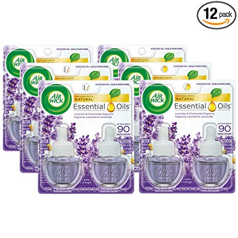 Air Wick plug in Scented Oil 12 Refills, Lavender & Chamomile, (6x2x0.67oz), Essential Oils, Air Freshener