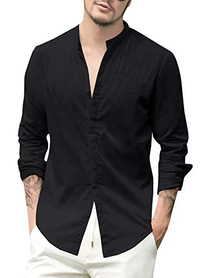 Makkrom Mens Button Down Cotton Linen Shirts Long Sleeve Loose Summer Beach Casual Shirt Tops