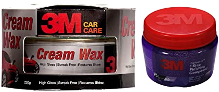 3M IA260166334 Specialty Cream Wax (220 g) high gloss streak free restores shine & 3M Perfect-It 1-Step Finish Compound (100 g) | Remove Minor Scratches