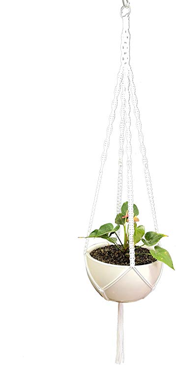 Plant Hanger Nylon Cord 4 Legs 52 Inches for Indoor Outdoor, Living Room, Kitchen, Deck, Patio, High and Low Ceiling and Fits Round & Square Pots Size of 10 inches Without The Pot (White)