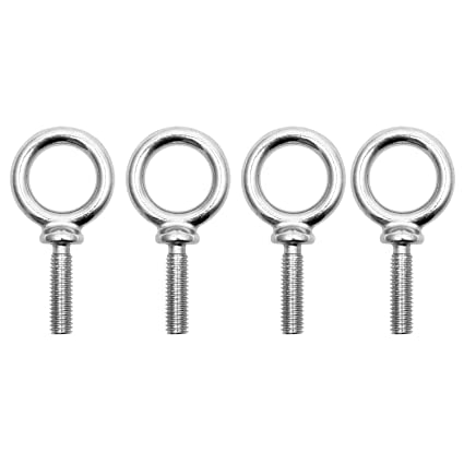 QWORK 3/8"-16 UNC Stainless Steel 316 Eye Bolt, 4 Pack 3/8" x 1-1/4" Marine Grade Machinery Shoulder Eyebolts