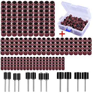 AUSTOR 252 Pieces Sanding Drum Kit with Free Box Including 240 Pieces Drum Sander Nail Sanding Band Sleeves and 12 Pieces Drum Mandrels for Dremel Rotary Tool.