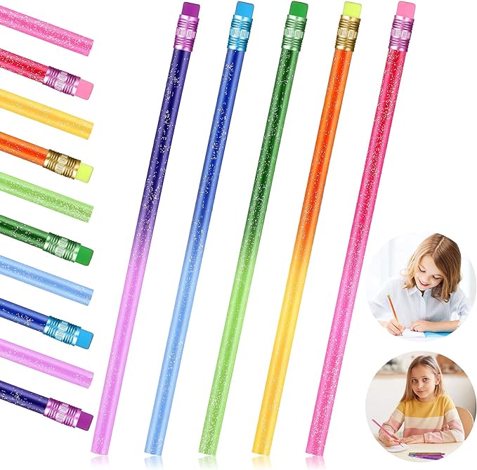 Color Changing Mood Metallic Glitter Pencils with Eraser - 60 Pieces