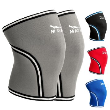 Knee Sleeves Compression & Support Sleeves ( Pair ) for Cross Training WODs, Gym Workout, Weightlifting Fitness Sessions & Powerlifting - 7mm thick Neoprene for Men and Women by Mava