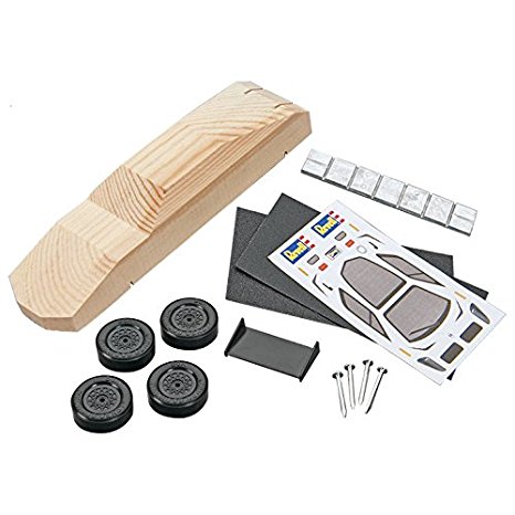 Revell Pinewood Derby Racer Series Sports Car, Officially Licensed Boy Scouts of America (BSA) Pre-Cut Shaped Wood Block Kit with Official Wheels and Axles, Decals, and Weight