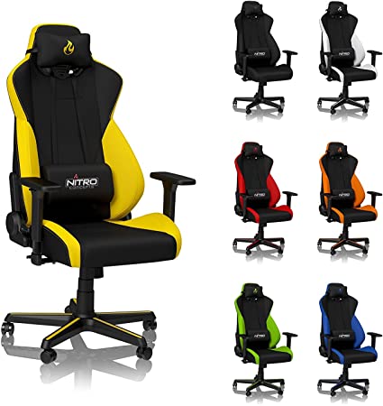 NITRO CONCEPTS S300 Gaming Chair - Astral Yellow - Office Chair - Ergonomic - Cloth Cover - Up to 300 lbs Users - 90° to 135° Reclinable - Adjustable Height & Armrests