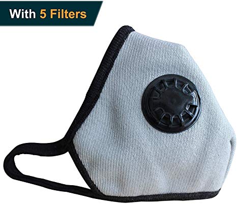 Military Grade N99 Anti Pollution Mask Washable Cotton Dust Face Mouth Mask with Valve Replaceable Filter for Pollen Allergy Flu PM2.5 Men Women Kids (One Mask   5 Filters)