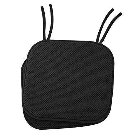 Ellington Home Non Slip Memory Foam Seat Cushion Chair Pads With Ties - 17" x 16" - Set of 2 - Black