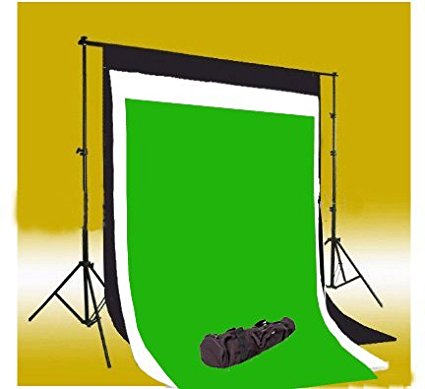 CowboyStudio Photography 10 X 12- Feet Black, White & Chromakey Green Muslin Backdrops with Background Support System and Carry Bag