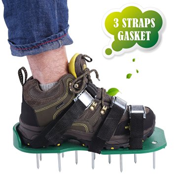 Lawn Aerator Shoes, Mospro Spikes Aerator Sandals Heavy Duty Spiked Shoes Each One With 3 Zinc Alloy Metal Buckles and 3 Straps for Aerating Your Lawn or Yard