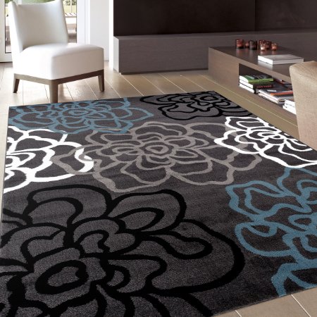 Rugshop Contemporary Modern Floral Flowers Area Rug, 7' 10" x 10' 2", Gray