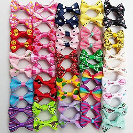 Chenkou Craft 50pcs/25pairs New Dog Hair Bows With Clips Pet Grooming Products Mix Colors Varies Patterns Pet Hair Bows Dog Accessories