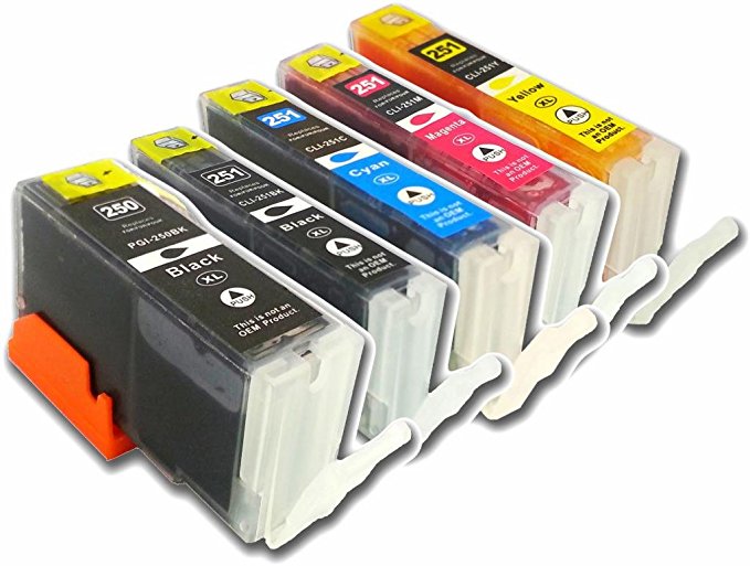 YoYoInk Compatible Ink Cartridges Replacement for Canon PGI250 XL & CLI-251 XL (1 Big Black, 1 Small Black, 1 Cyan, 1 Magenta, 3 Yellow, 5-Pack) - With Ink Level Display Indicator