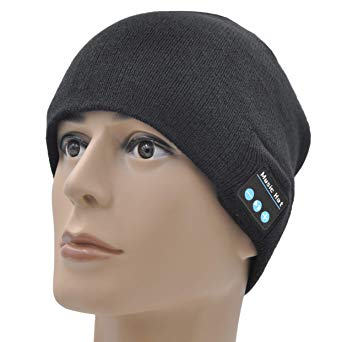 XIKEZAN Upgraded Unisex Knit Bluetooth Beanie Hat Headphones V4.2 Unique Christmas Tech Gifts for Men/Dad/Women/Mom/Teen Boys/Girls Stocking Stuffer w/Built-in Stereo Speakers (Black)