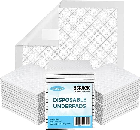 Treemoo Disposable Bed Pads Ultra Large 100 Gram 12g SAP Chucks Pads Heavy Absorbency Bed Underpads for Incontinence Disposable 32"x36" with Adhesive Strips Pee Pads