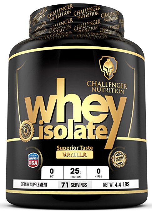 CHALLENGER NUTRITION - Whey Isolate. Vanilla - 4.4 Pounds/LBS. Best Tasting WITH 25g of Protein per serving. Absorbed Quickly, Fuels Protein Synthesis