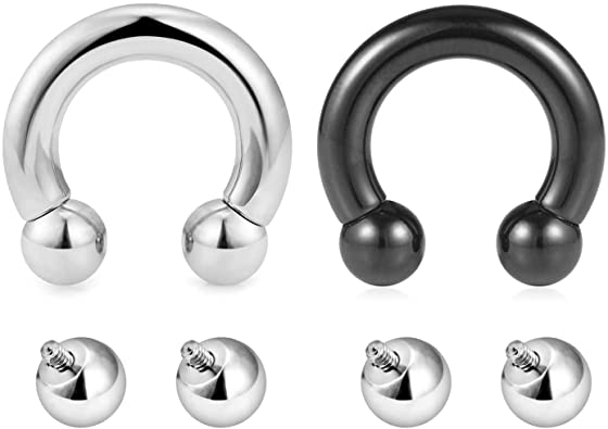 Mayhoop 2pcs PA Rings Internally Threaded Circular Horseshoe Barbells 316L Surgical Steel Body Piercing Jewelry 00G-12G for Women Men