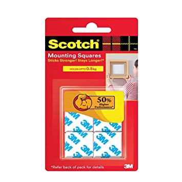 Scotch Double Sided Foam Tape Pre-Cut Squares 1" 20 Nos (Pack of 4)