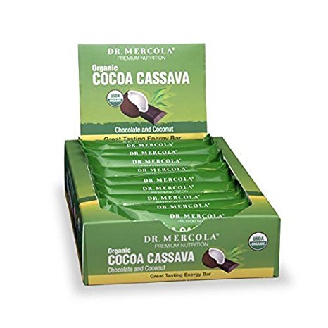 Dr Mercola Cocoa Cassava Bars - USDA Certified Organic - Healthy Energy Snacks - With Dark Chocolate   Coconut - Premium Nutritional Supplement -12 bars