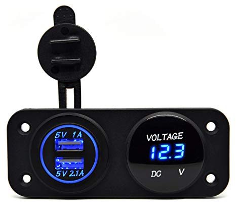 Cllena Dual USB Port Power Socket Outlet Charger Adapter 3.1A   12V LED Voltmeter Waterproof for Motorcycle Car Marine Boat Rv ATV Riding Mower Tractor Caravan Vehicles