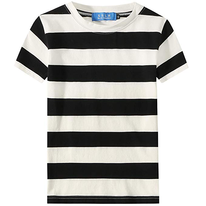 SSLR Big Boy's Cotton Crewneck Casual Short Sleeve Stripe T-Shirt