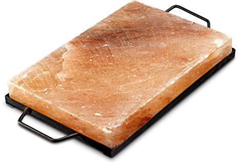 Tiabo Himalayan Salt Plate & Stainless Steel Holder, Salt Slab Block, for Grilling, Searing, Chilling, Cutting Seasoning & Serving, 12x8x1.5 inch