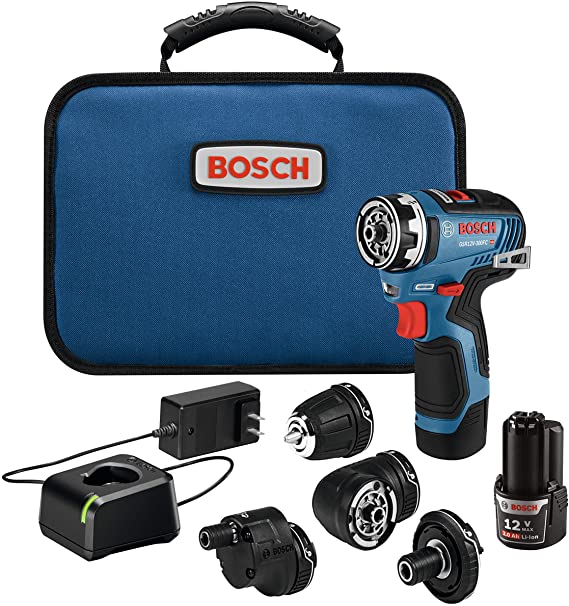 Bosch GSR12V-300FCB22 12V Max EC Brushless Flexiclick 5-In-1 Drill/Driver System with (2) 2.0 Ah Batteries