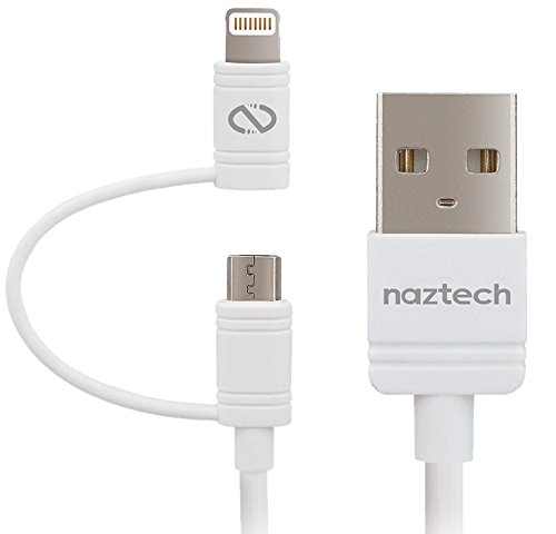 Naztech 12948 6-Foot Hybrid 2-In-1 8-Pin Lightning and Micro USB Apple Certified MFI Sync and Charge USB Data Cable for iPhone 5/5S/6/6 Plus/iPad 4/Air/Air 2/Mini/2/3 and LG/Samsung/Nokia - White