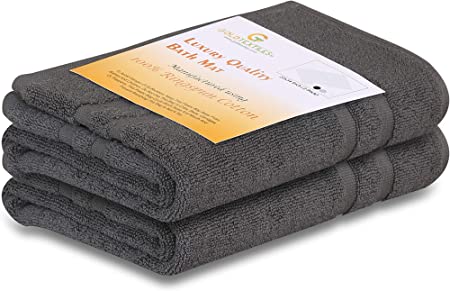 Gold Textiles Premium Bath Mat Set for Tub Shower - 2 Pack | 22x34 inches | Grey [ Not a Bathroom Rug] - 100% Ring Spun Cotton - Highly Absorbent & Non Slip Bath Mat Towel - Machine Washable