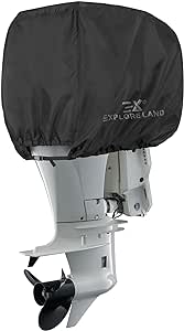 Explore Land Outboard Motor Cover - Waterproof 600D Heavy Duty Boat Engine Hood Covers - Fit for Motor up to 25 HP, Black