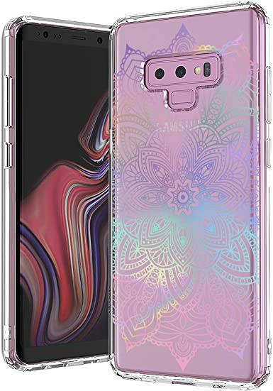 MOSNOVO Galaxy Note 9 Case, Gradient Rainbow Henna Mandala Pattern Clear Design Printed Transparent Plastic Back Case with TPU Bumper Protective Case Cover for Samsung Galaxy Note 9