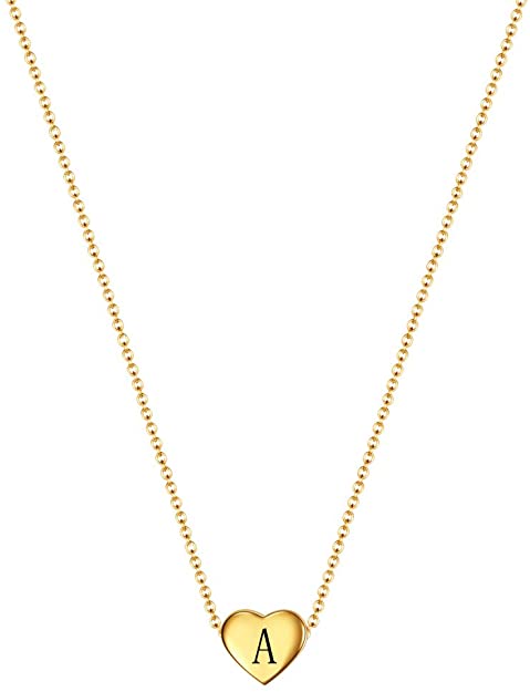 VQYSKO Dainty Tiny Heart Initial Necklace 18k Gold Plated Personalized Gift for Girl