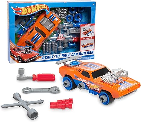 Hot Wheels Ready-to-Race Car Builder Set Rodger Dodger, 29-piece Pretend Play Vehicle Set, Kids Toys for Ages 3 Up by Just Play