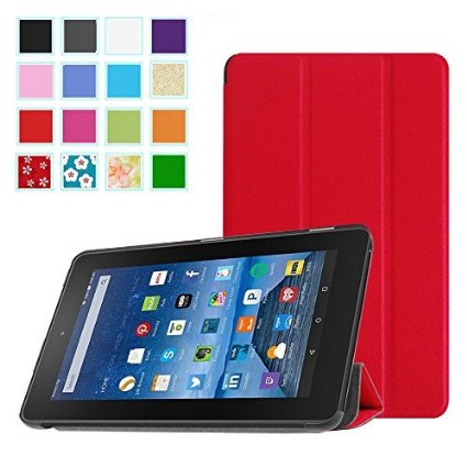 AVAWO Slim Shell Case for Fire 7 2015 - Ultra Slim Lightweight Standing Cover Case for Amazon Fire 7 Tablet (will only fit Fire 7" Display 5th Generation - 2015 release), Red