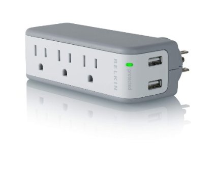 Belkin 5-Outlet Mini Travel Swivel Charger Surge Protector with Dual USB Ports (5V/500mA)