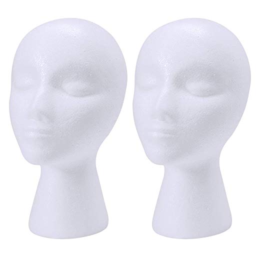 wreatrea 2 Pack Styrofoam Mannequin Head with Female Face - Foam Manikin Head Model Wig/Hat Display Stand - Art Work Painting Novelty (11-inch H)